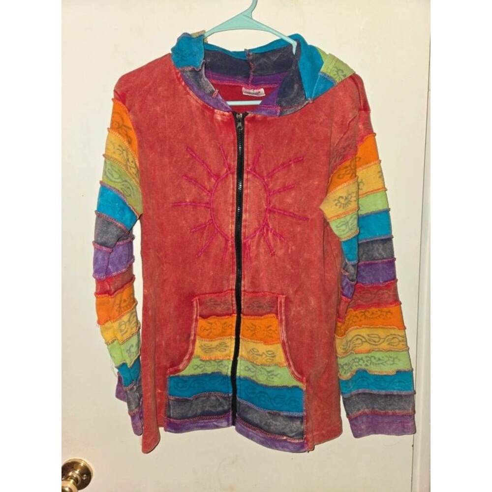 Vintage Boho Patchwork Sun Zip Hoodie